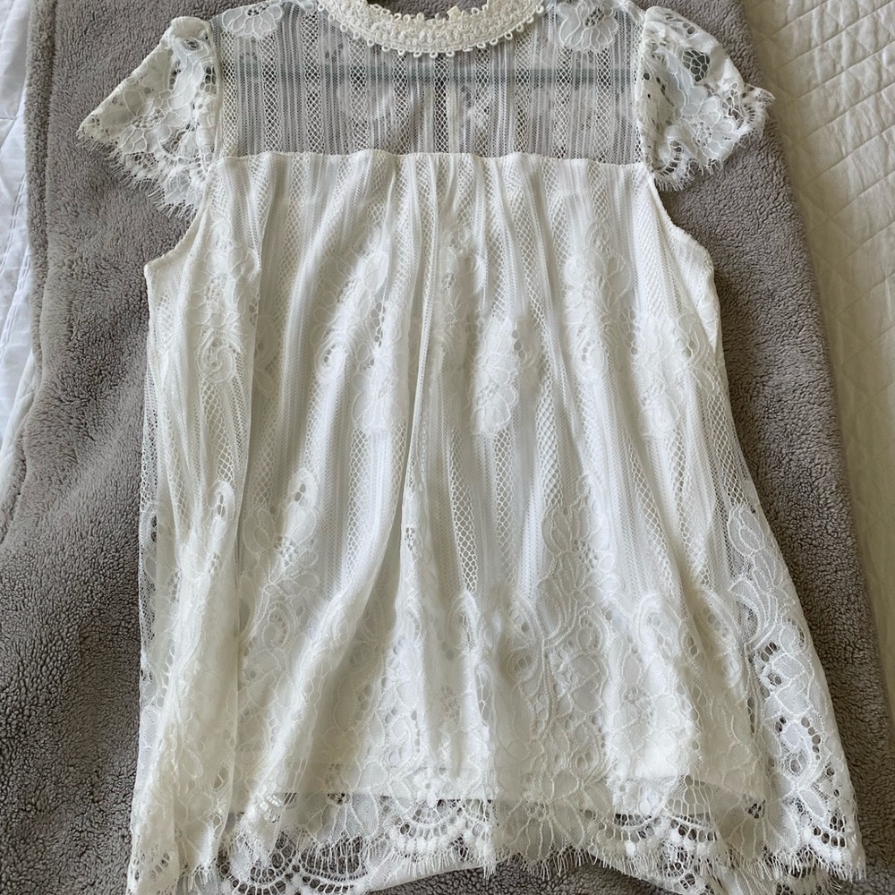 Ultra Pink Lace Top in White